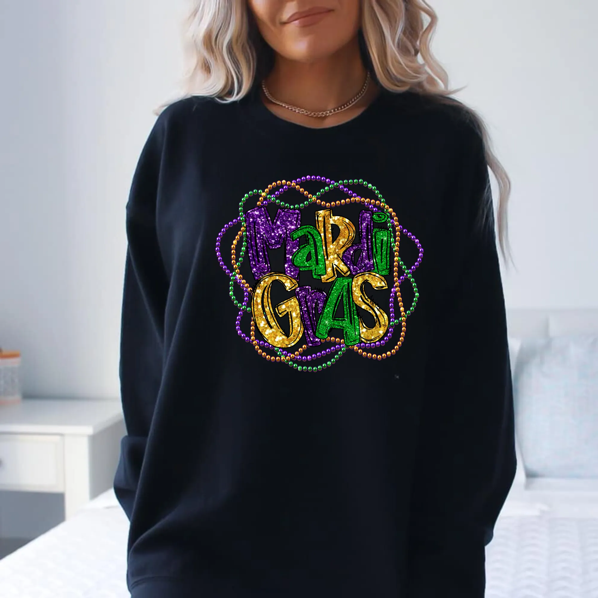 Faux Sequin Mardi Gras Sweatshirt