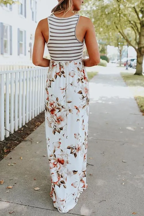 Floral Print Pocket Sleeveless Maxi Dress