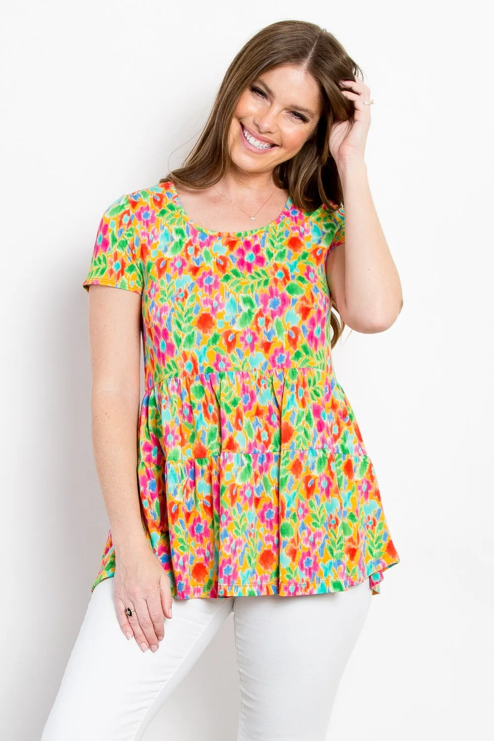 Floral Short Sleeve Babydoll Top