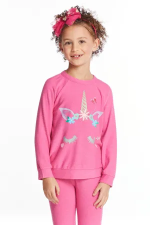 Glitter Unicorn Girls Raglan Pullover