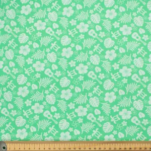 Hawaii Style Collection #12 Flower, Leaves, Sea Turtle & Guitar on Turquoise Cotton Prints