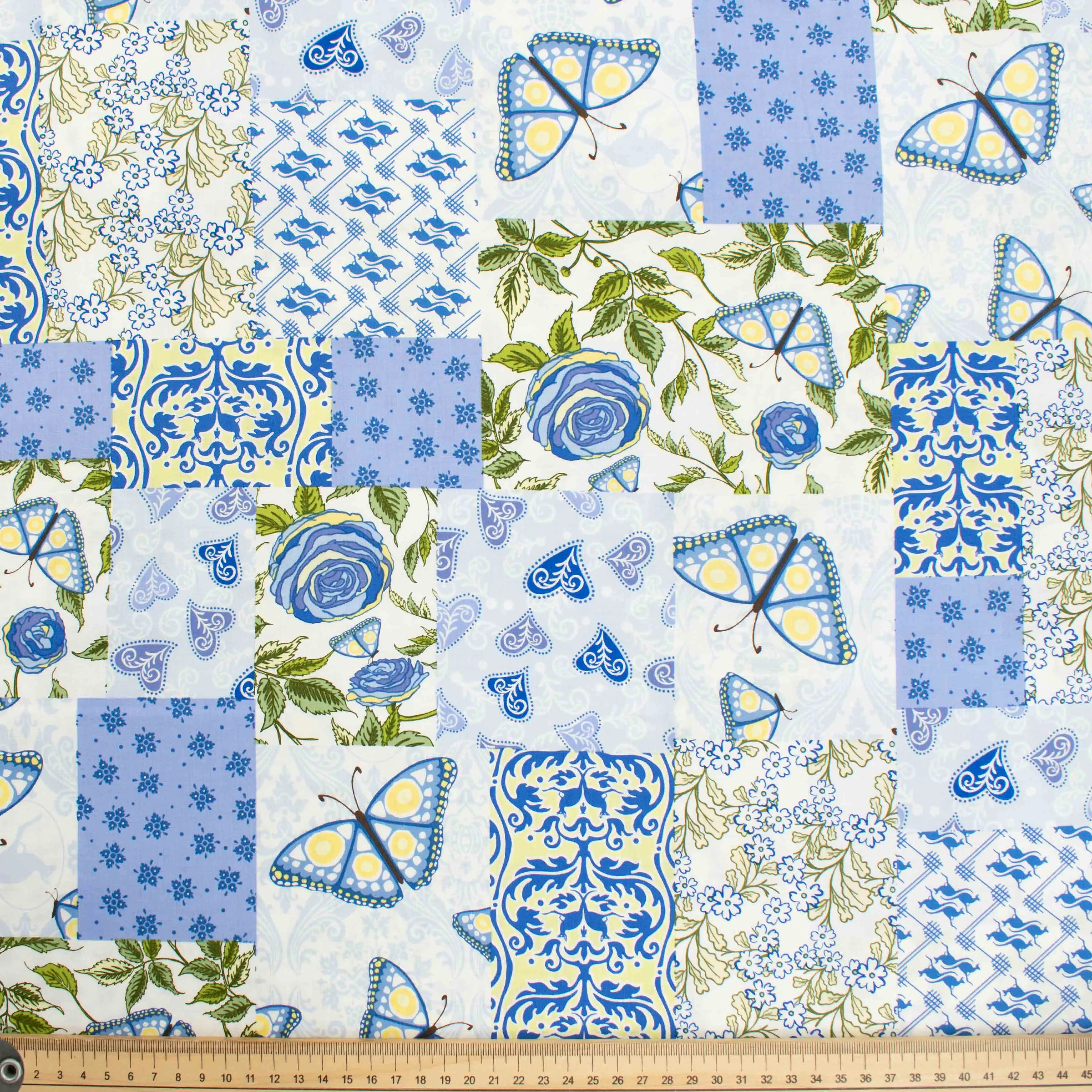 In the Beginning Fabrics Roo by Wendy Slotboom Blue Floral & Butterfly Cotton Prints