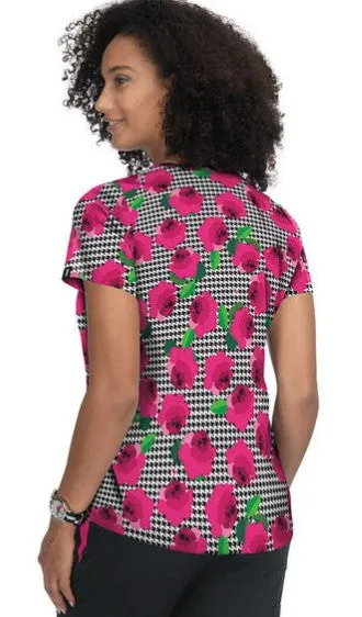 koi Women's Doll Houndstooth Rose Scrub Top