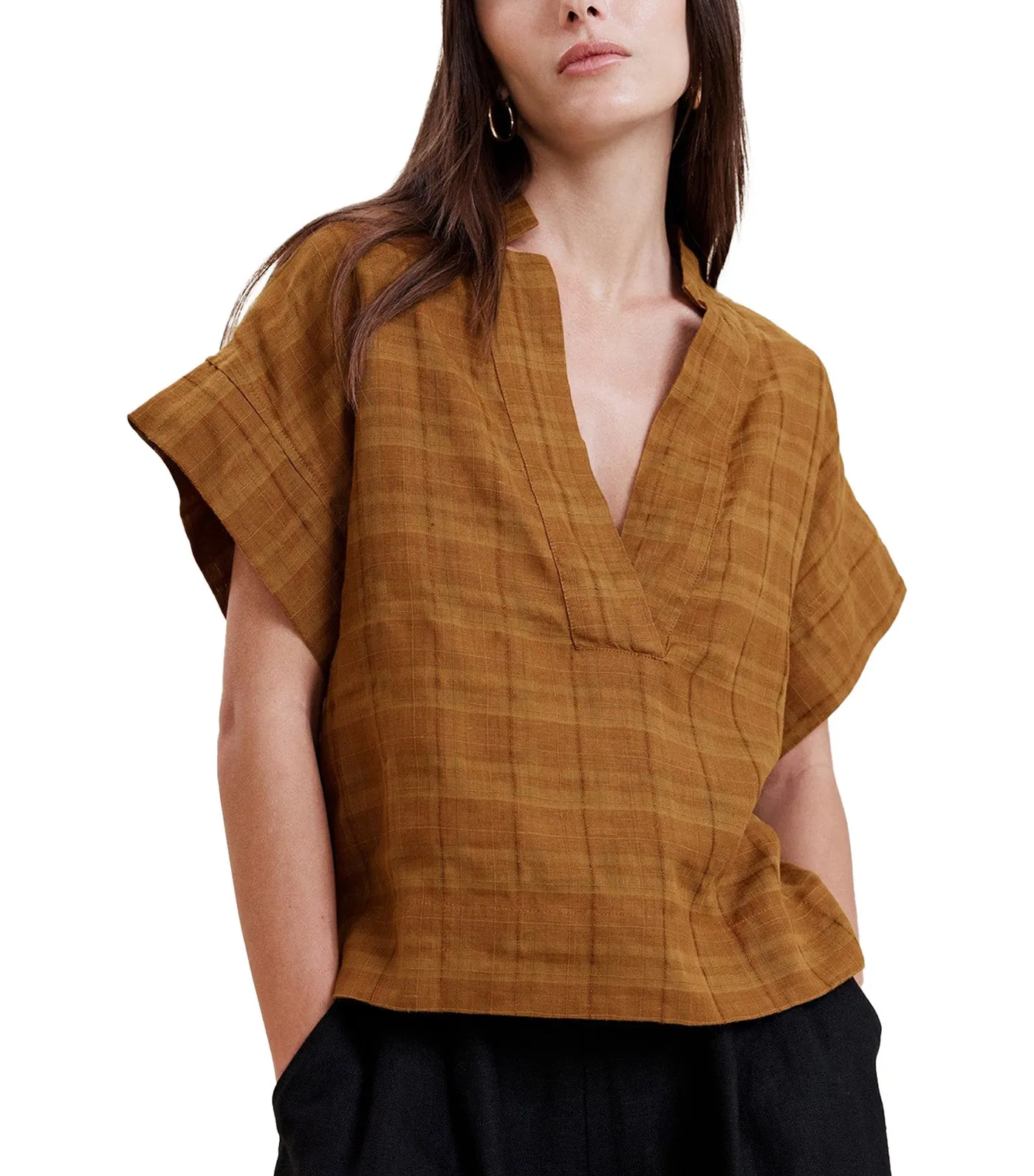 Laurel Linen-Cotton Top Warm Clay Brown