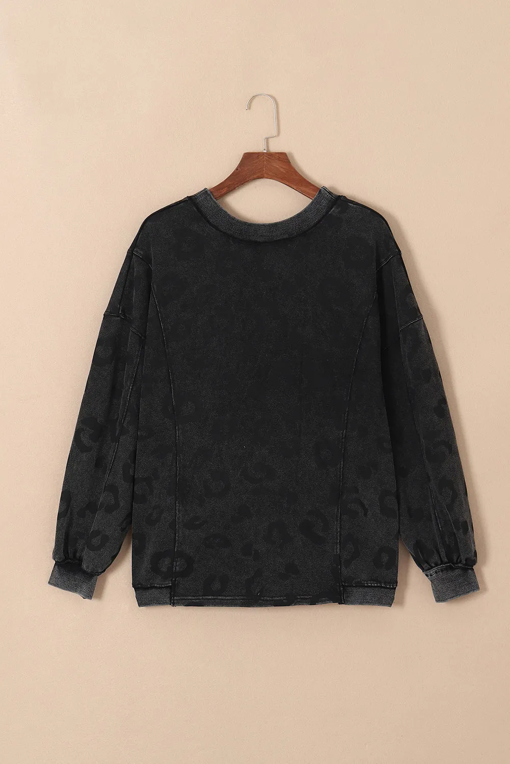 Leopard Round Neck Dropped Shoulder Sweatshirt