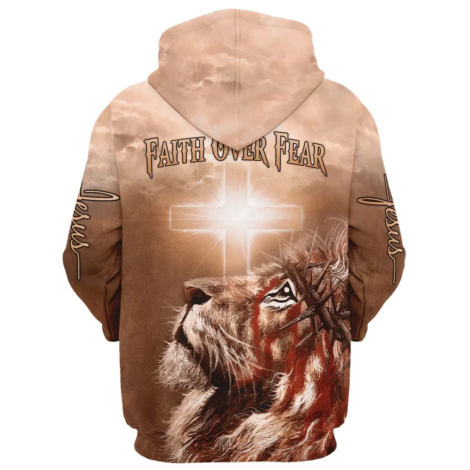 Lion Cross Faith Over Fear Hoodie - Men & Women Christian Hoodie - 3D Printed Hoodie