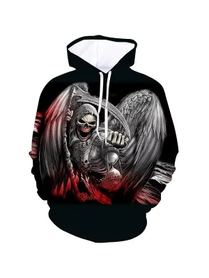 Men's Horror Angel Skull Graphic Print Hoodies