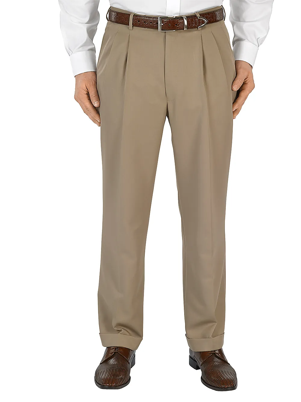 Microfiber Solid Pleated Pants - Tan