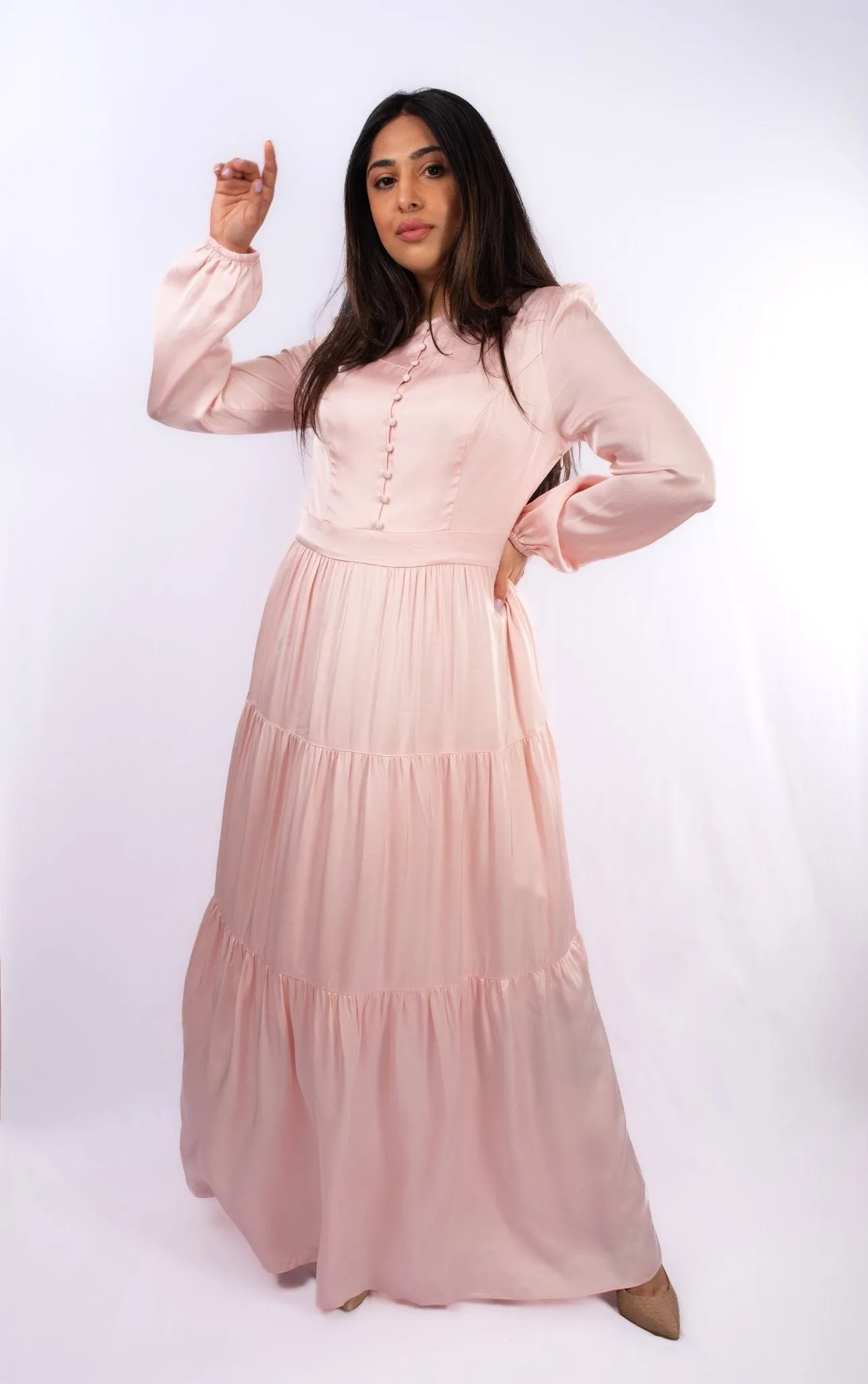 Perfect Elegant Dress for Parties Pink Colour long Sleeves Party Dress - CLEARANCE