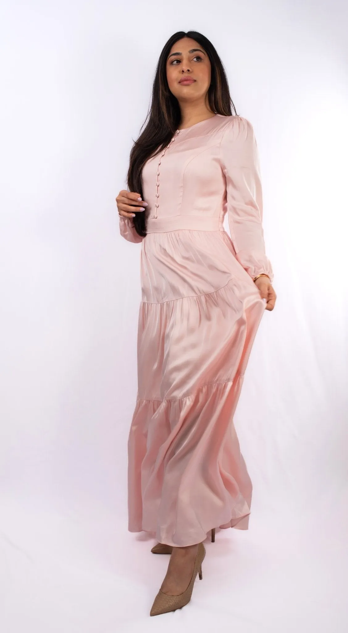 Perfect Elegant Dress for Parties Pink Colour long Sleeves Party Dress - CLEARANCE