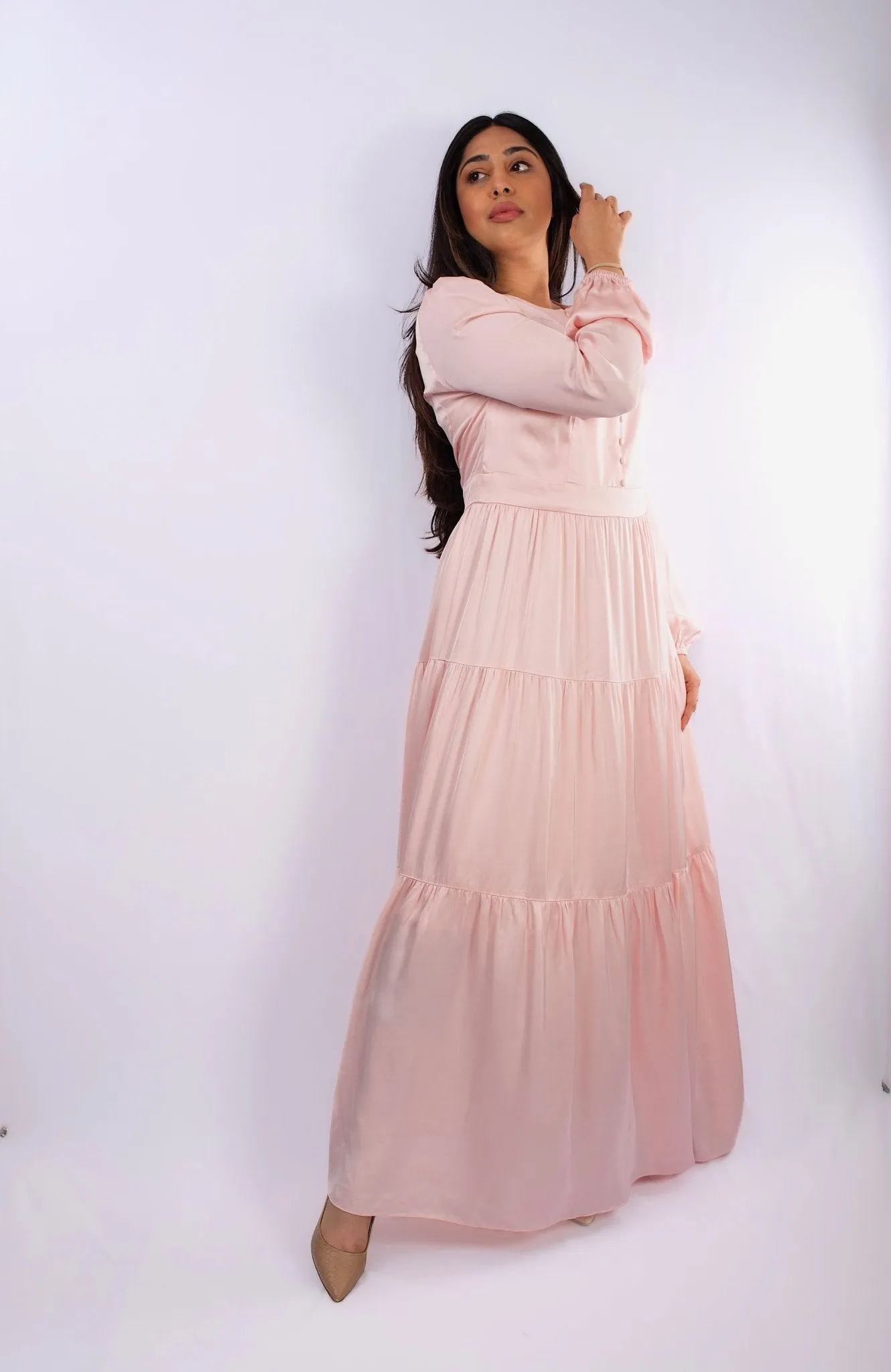 Perfect Elegant Dress for Parties Pink Colour long Sleeves Party Dress - CLEARANCE