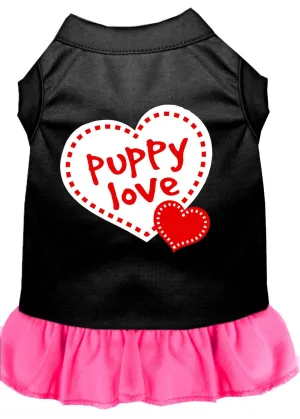 Puppy Love Screen Print Dress Black With Bright Pink Xl (16)