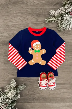 Santa Gingerbread Man Stripe Top