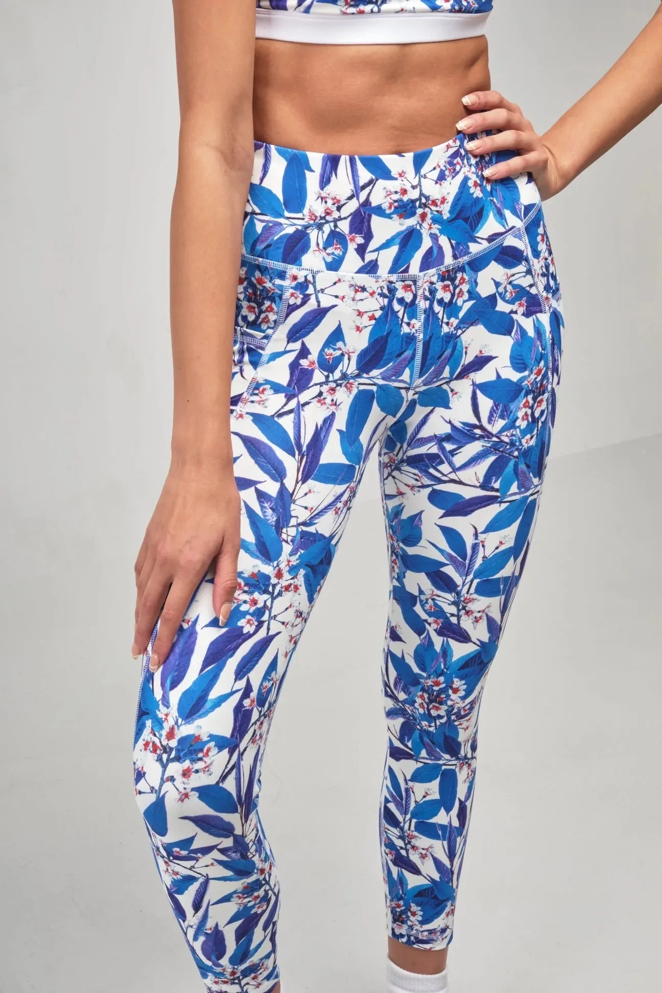 SEAAV Ankle Legging with Pockets - Blue Flora