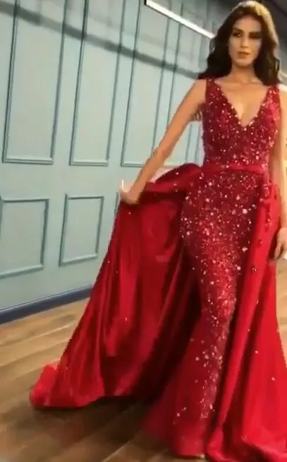 Sexy Red Crystal Sequins Prom Dresses | Ruffles Long Evening Gowns BC0423