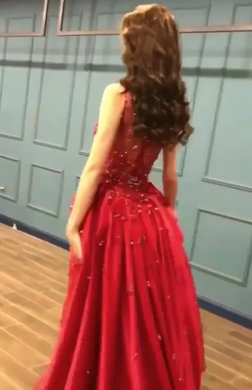 Sexy Red Crystal Sequins Prom Dresses | Ruffles Long Evening Gowns BC0423