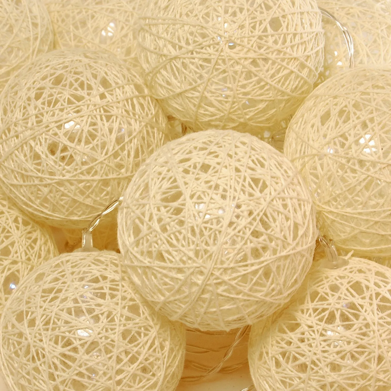 Solar Powered String Lights with 20 Warm White Cotton Globes