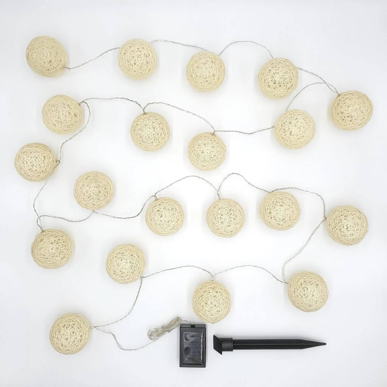 Solar Powered String Lights with 20 Warm White Cotton Globes