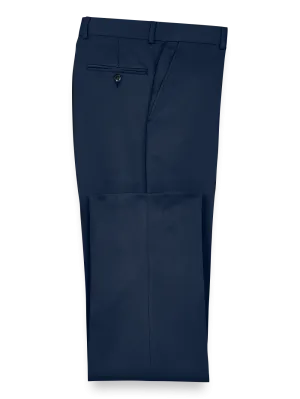 Solid Microfiber Flat Front Pants - Navy