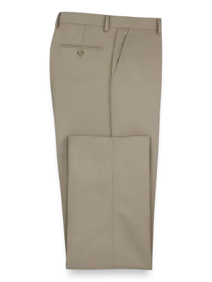 Solid Microfiber Flat Front Pants - Tan