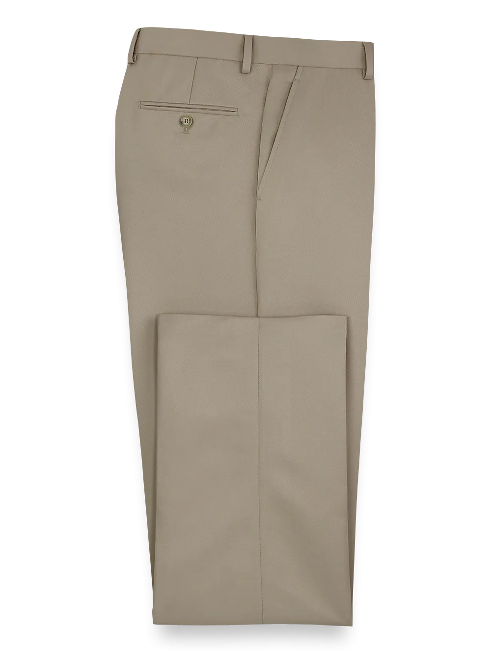 Solid Microfiber Flat Front Pants - Tan