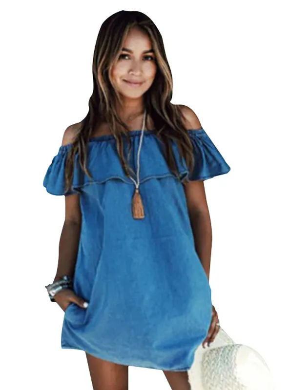 Summer Casual Sleeveless Ladies Elegant Denim Dresses