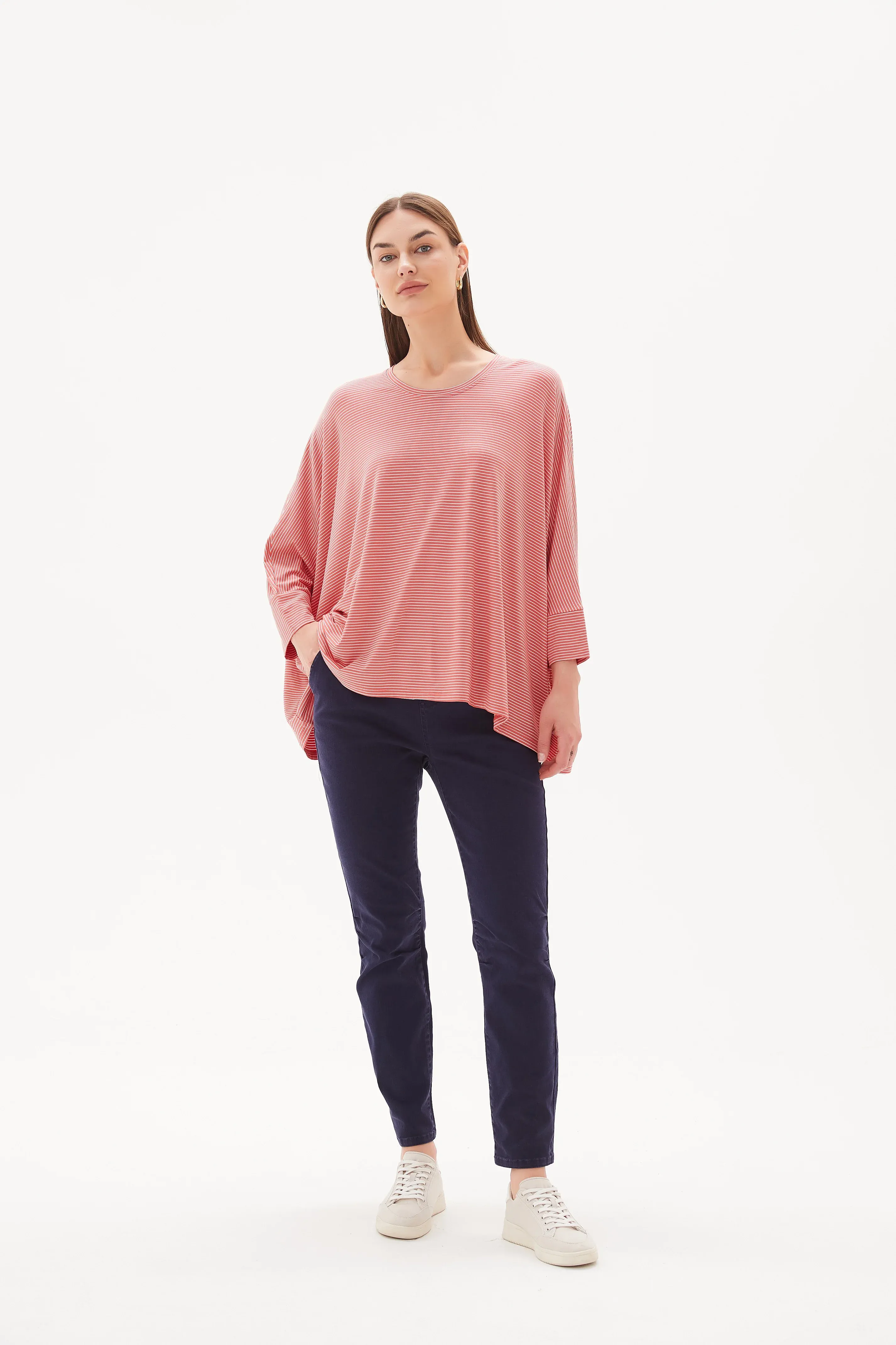 TIRELLI - Oversized Stripe Top - Vintage Rose & White Stripe