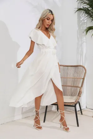 V-Neck Short Sleeve Ruffled Elegant Dress