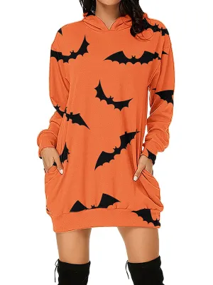 Women Halloween Bats Graphic Print Hoodies