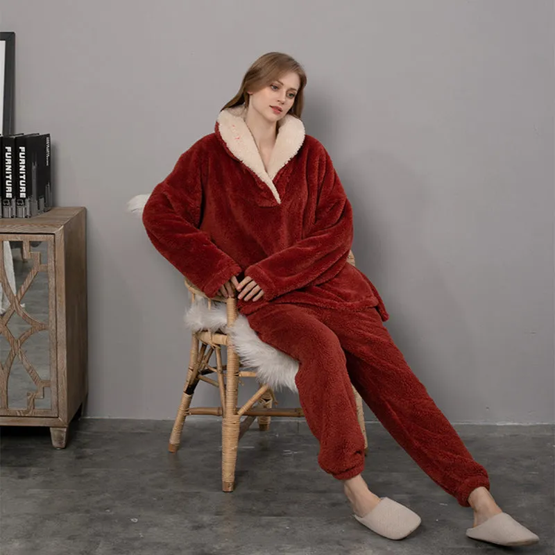 Women's Pajama Set Warm Soft Loungewear Nightwear 2-Piece Tops & Pants